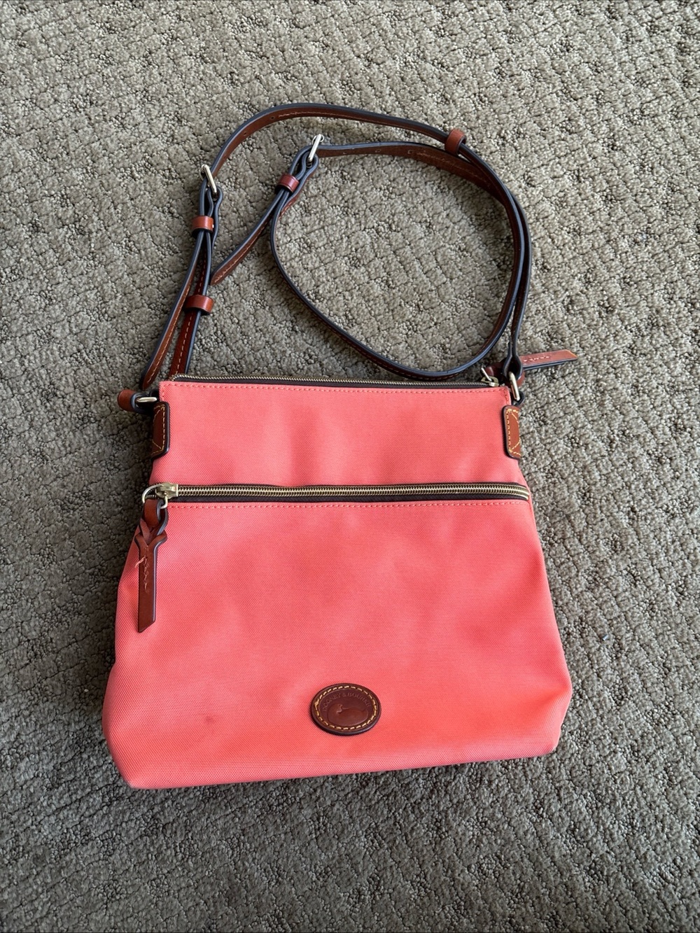 Dooney & Bourke Coral Crossbody Brown Leather Trim dirty no holes